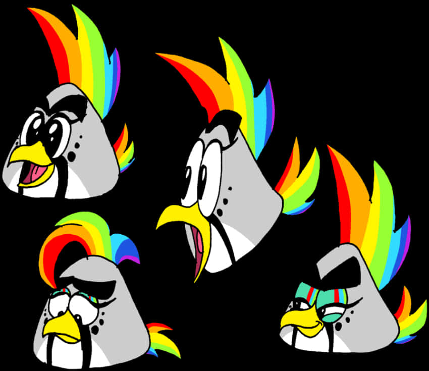 Angry Birds Rainbow Hair Expressions PNG Image