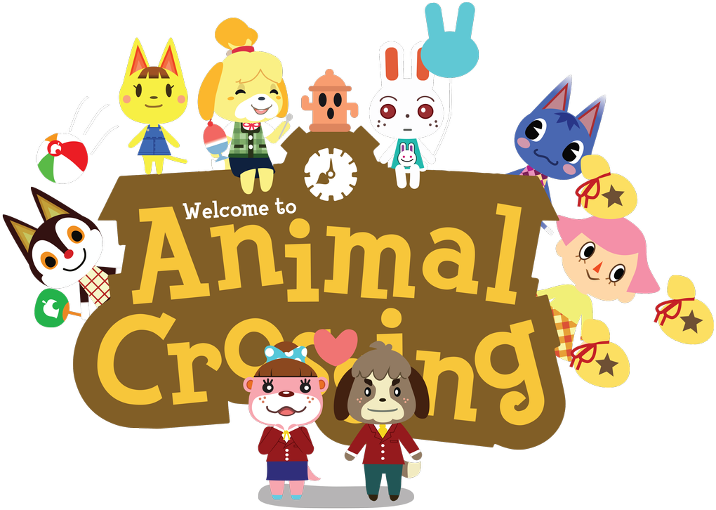 Animal Crossing Characters Welcome Sign PNG Image