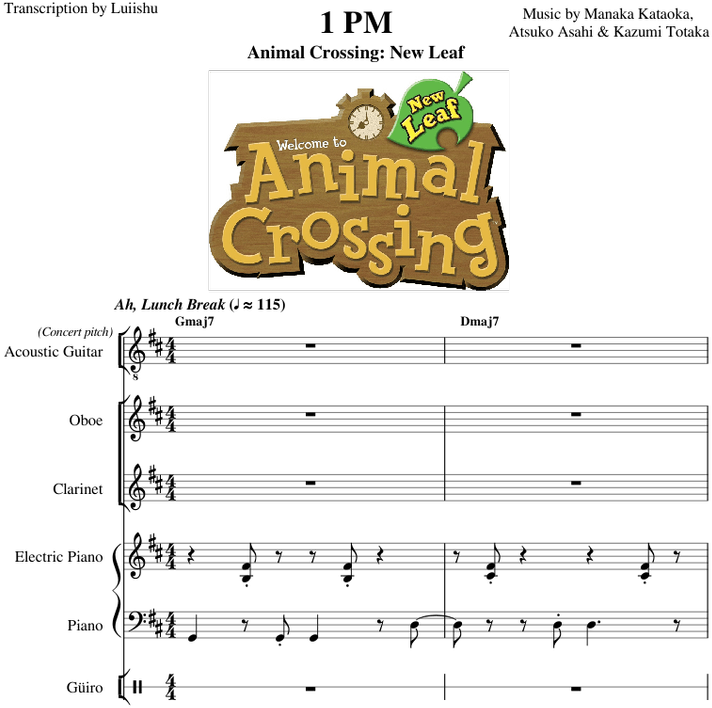 Animal Crossing New Leaf1 P M Music Score PNG Image