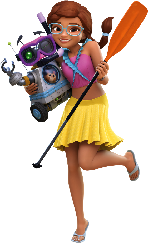 Animated Adventure Girland Robot Friend PNG Image