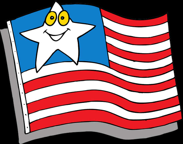 Animated American Flagwith Smiling Star PNG Image