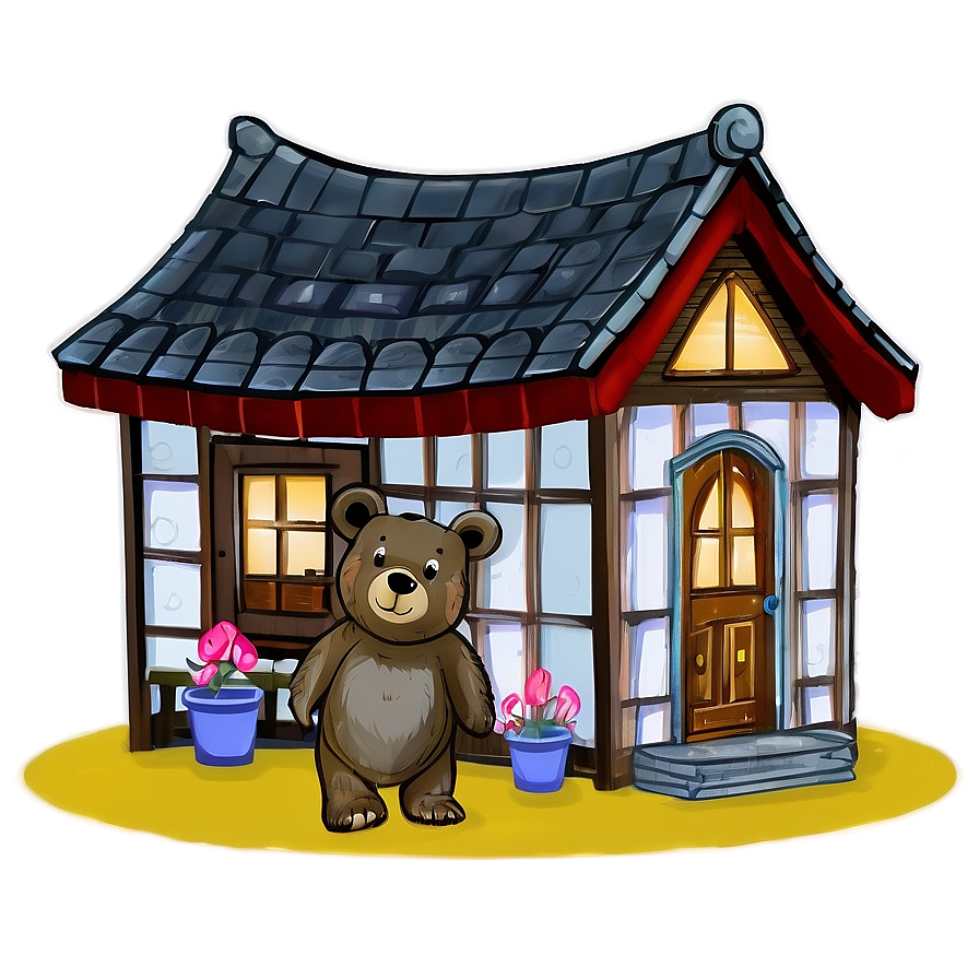 Animated Bear And Child Cottage Png Unu PNG Image