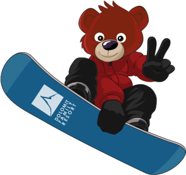 Animated Bear Snowboarding Peace Sign PNG Image