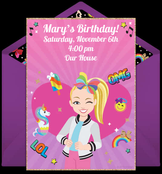 Animated Birthday Invitation Jojo Siwa Theme PNG Image