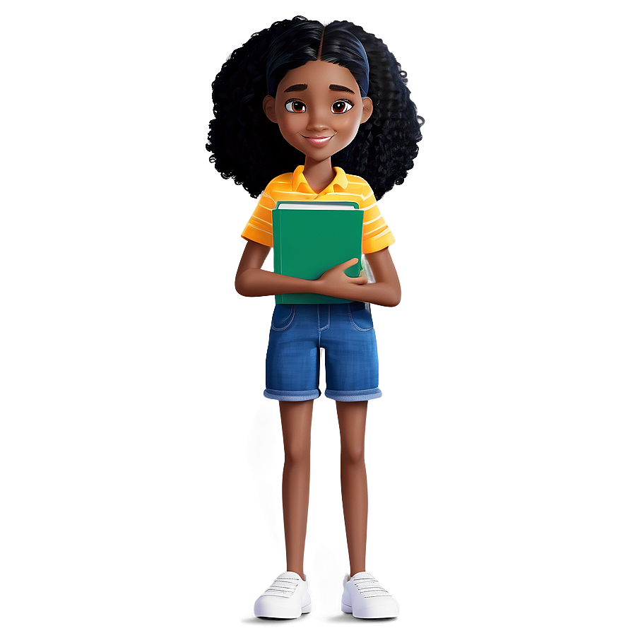 Animated Black Girl With Book Cartoon Png Ejv PNG Image