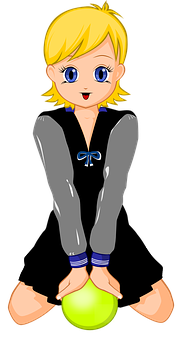 Animated Blonde Girl Sitting With Ball PNG Image