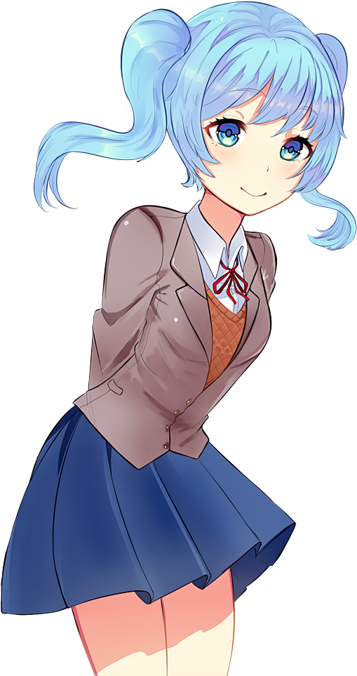 Animated Blue Haired Girl School Uniform PNG Image