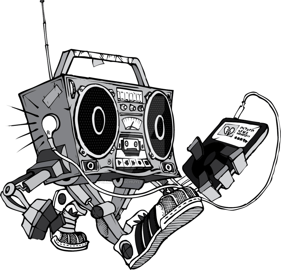 Animated Boombox Robot Listening Music PNG Image