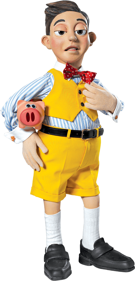 Animated Boy With Piggy Bank PNG Image