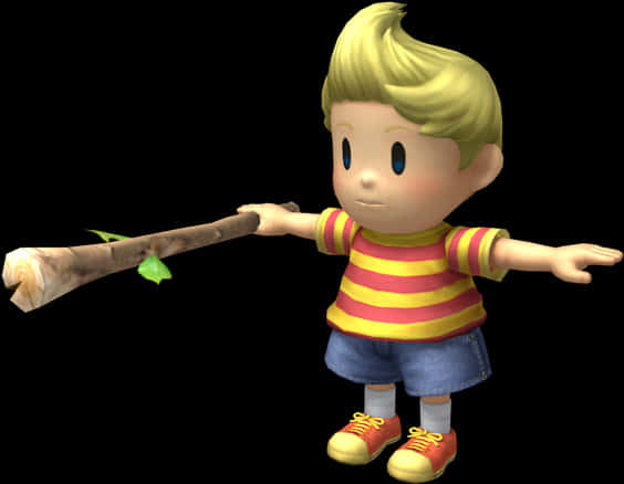 Animated Boy With Stick PNG Image