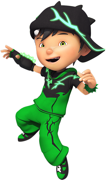 Animated Boyin Green Outfit Pointing PNG Image