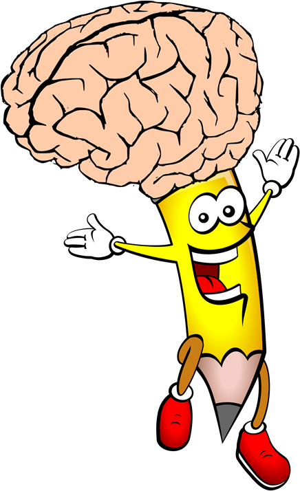 Animated Brain Pencil Character PNG Image