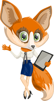 Animated Business Foxwith Tablet PNG Image