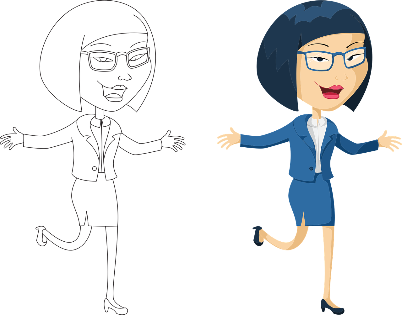 Animated Businesswomen Illustration PNG Image