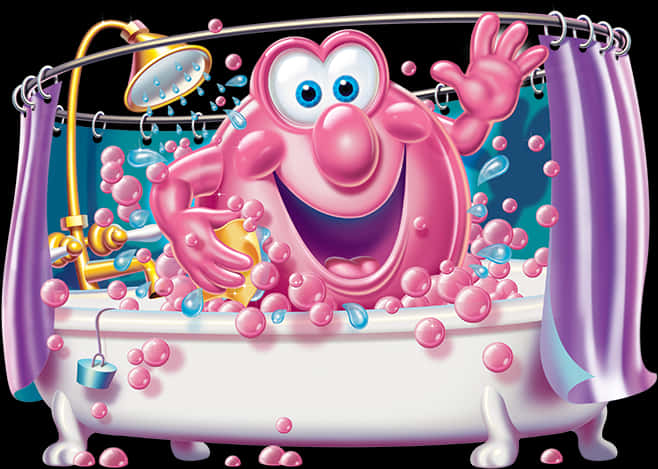 Animated Character Enjoying Bubble Bath PNG Image