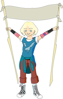 Animated Character Holding Banner PNG Image