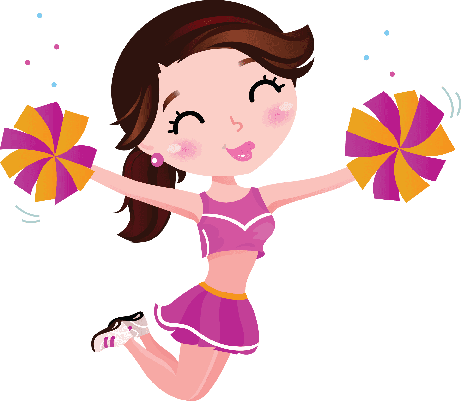 Animated Cheerleaderwith Pom Poms PNG Image