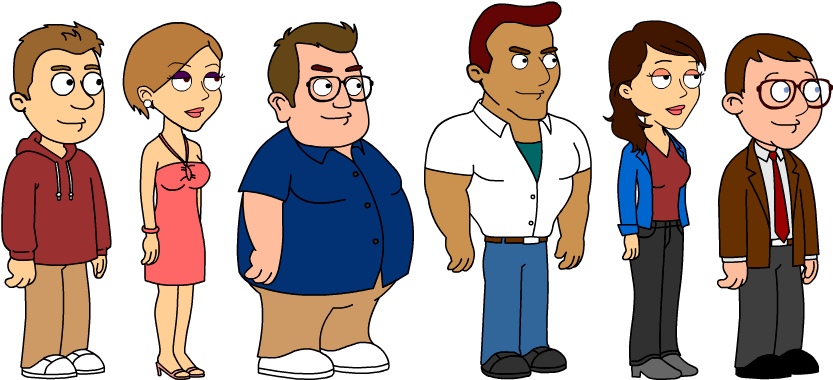 Animated Comedy Character Lineup PNG Image