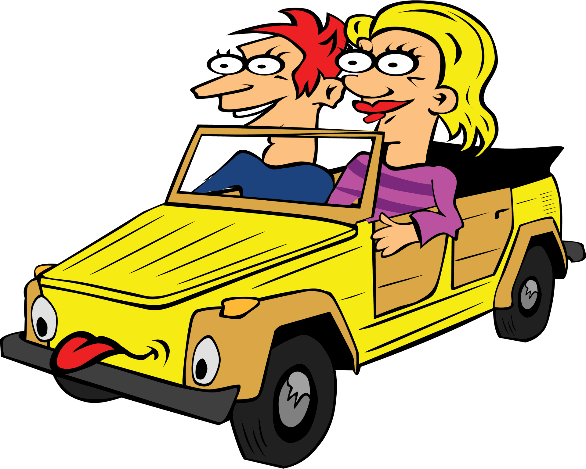 Animated Couple Enjoying Car Ride PNG Image