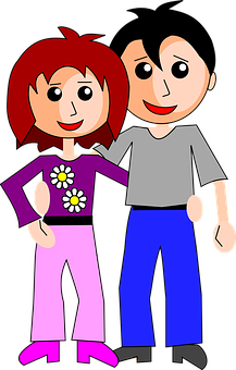 Animated Couple Standing Together PNG Image