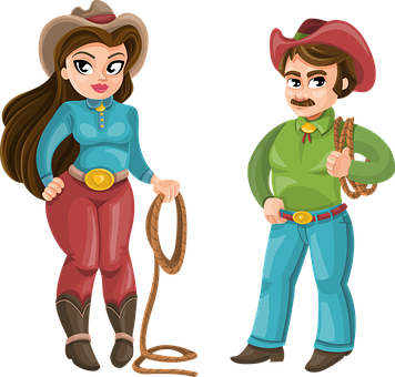 Animated Cowboyand Cowgirl Illustration PNG Image