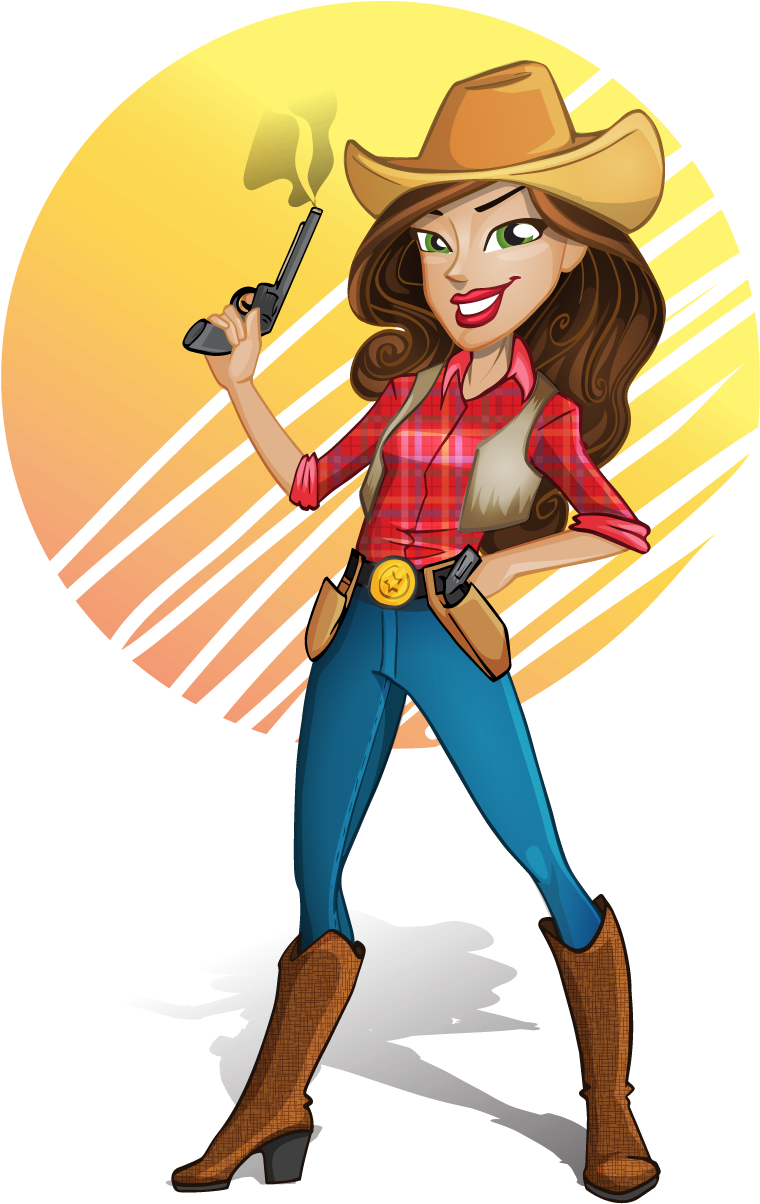 Animated Cowgirl With Gunand Hat PNG Image