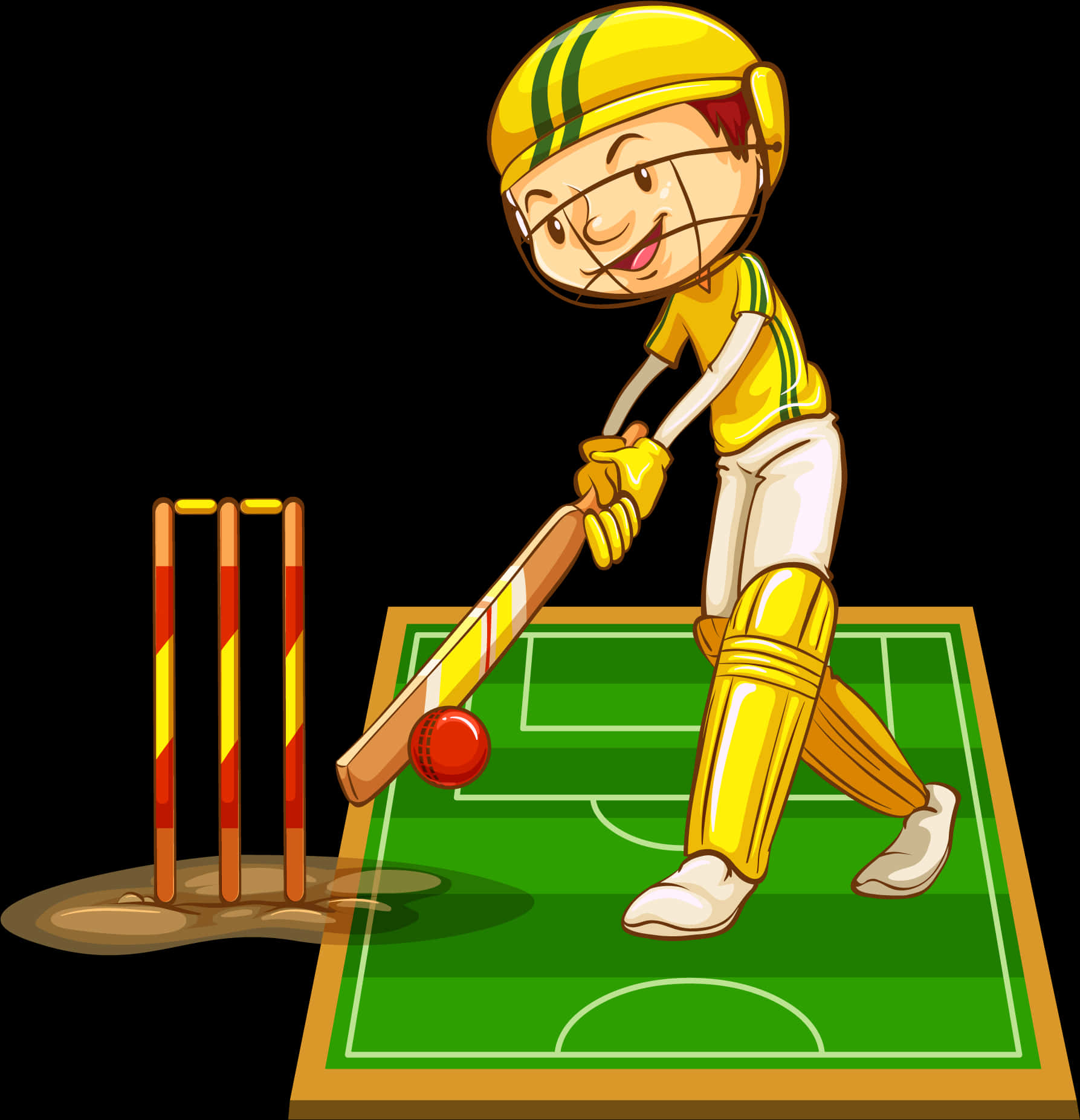 Animated Cricket Batsman Ready To Hit Ball PNG Image