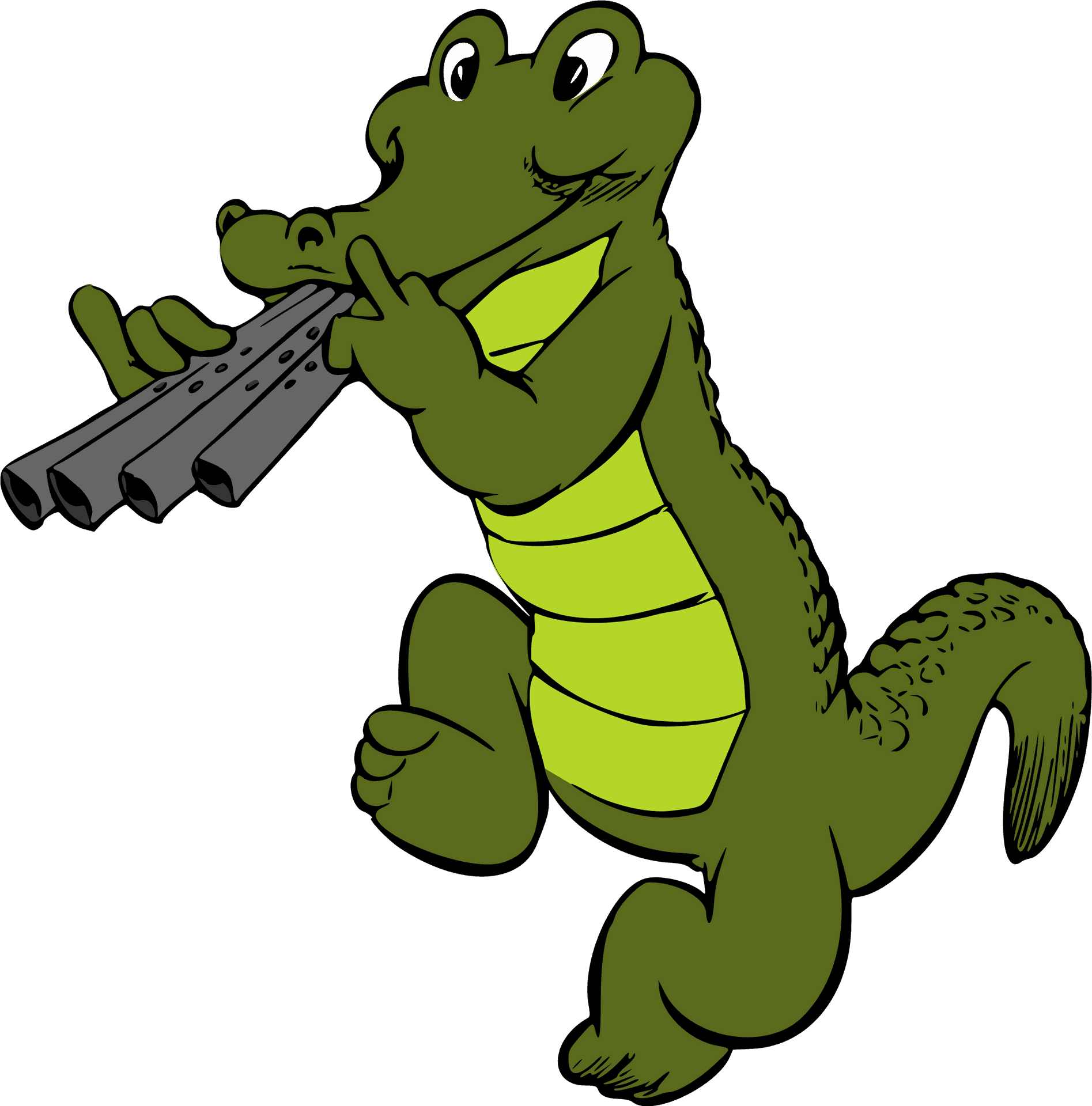 Animated Crocodile Playing Flute PNG Image