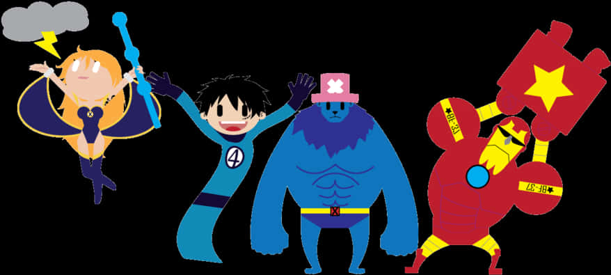 Animated Crossover Characters Lineup PNG Image