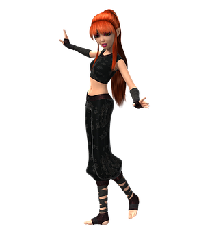 Animated Dancerin Black Outfit PNG Image