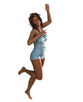 Animated Dancerin Blue Dress PNG Image