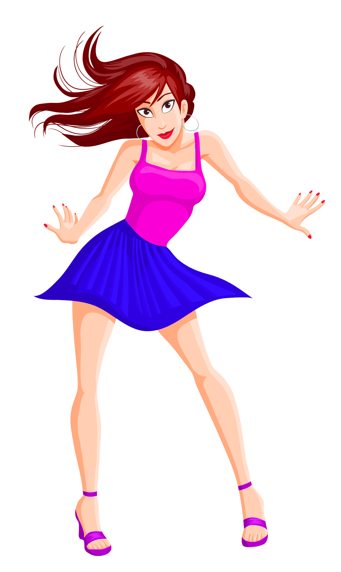 Animated Dancing Girlin Pinkand Blue PNG Image