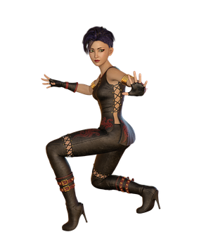 Animated Female Character Action Pose PNG Image