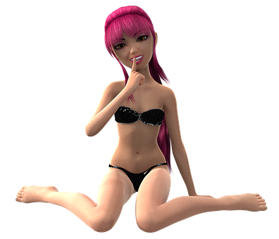 Animated Female Character Black Bikini PNG Image