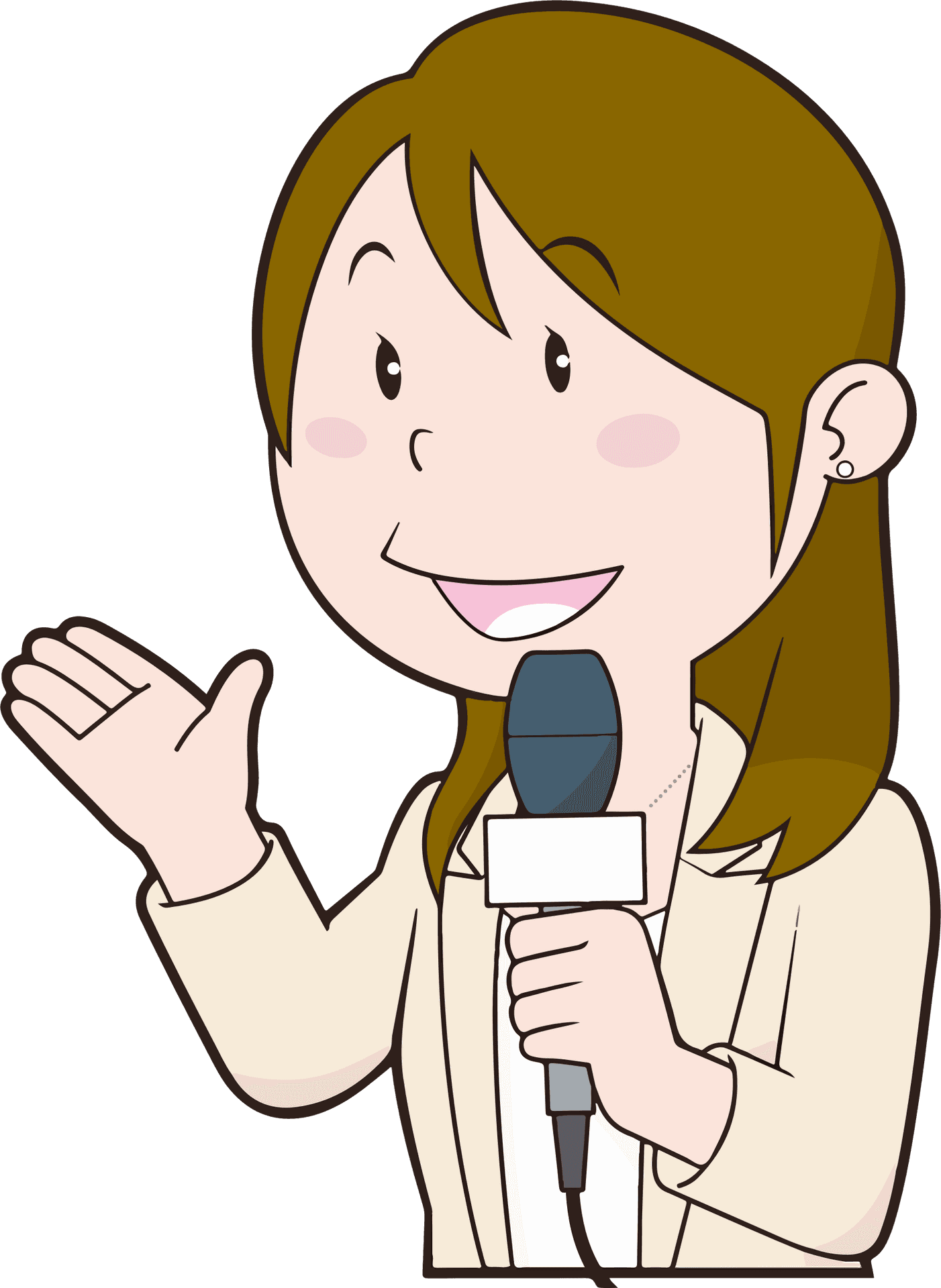 Animated Female Reporter With Microphone PNG Image