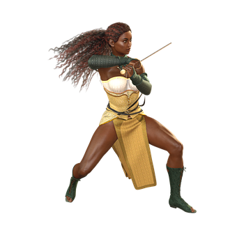 Animated Female Warrior Action Pose PNG Image