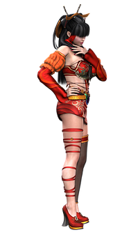 Animated Female Warriorin Red Attire PNG Image