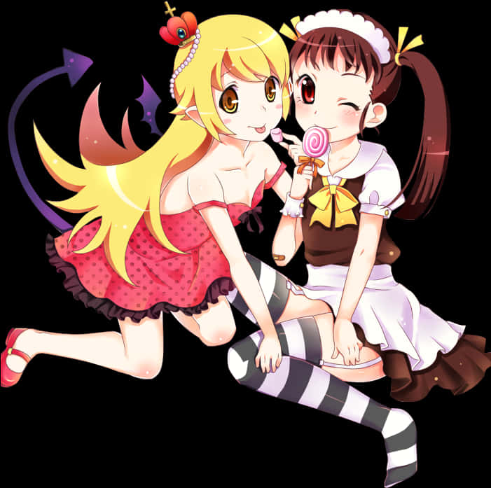 Animated Friends Sharing Lollipop PNG Image