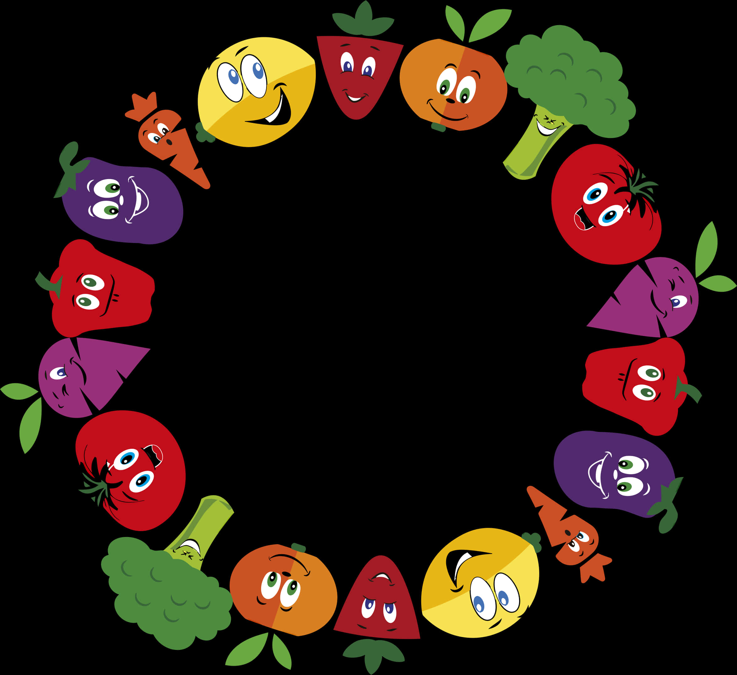 Animated Fruitsand Vegetables Circle PNG Image