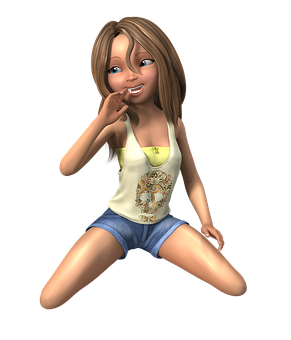 Animated Girl Sitting Smiling PNG Image