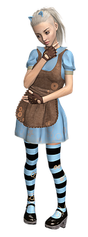 Animated Girlin Blue Dressand Striped Stockings PNG Image