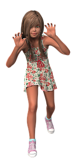 Animated Girlin Floral Dress PNG Image