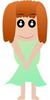 Animated Girlin Green Dress PNG Image