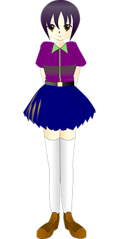 Animated Girlin Purpleand Blue Outfit PNG Image