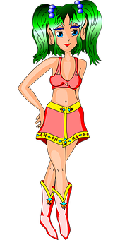 Animated Girlin Red Outfit PNG Image