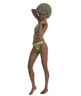 Animated Girlin Striped Bikini PNG Image