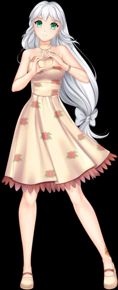 Animated Girlwith Long Silver Hair PNG Image