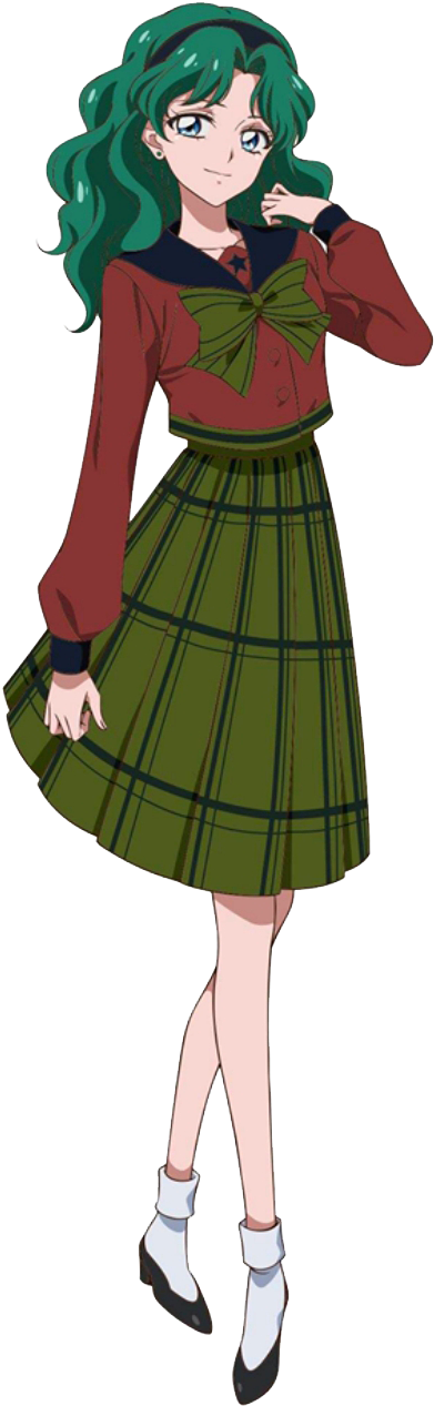 Animated Green Haired Girlin School Uniform PNG Image