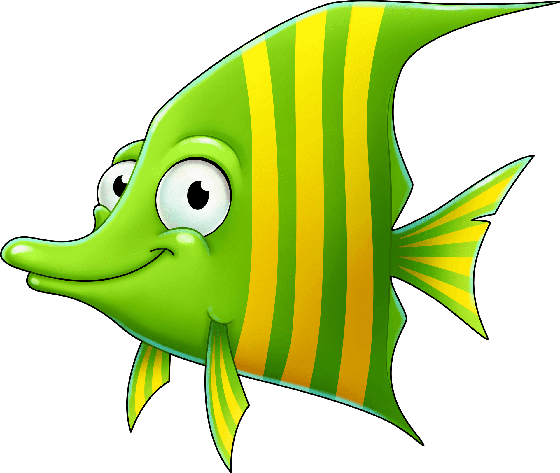 Animated Greenand Yellow Fish PNG Image