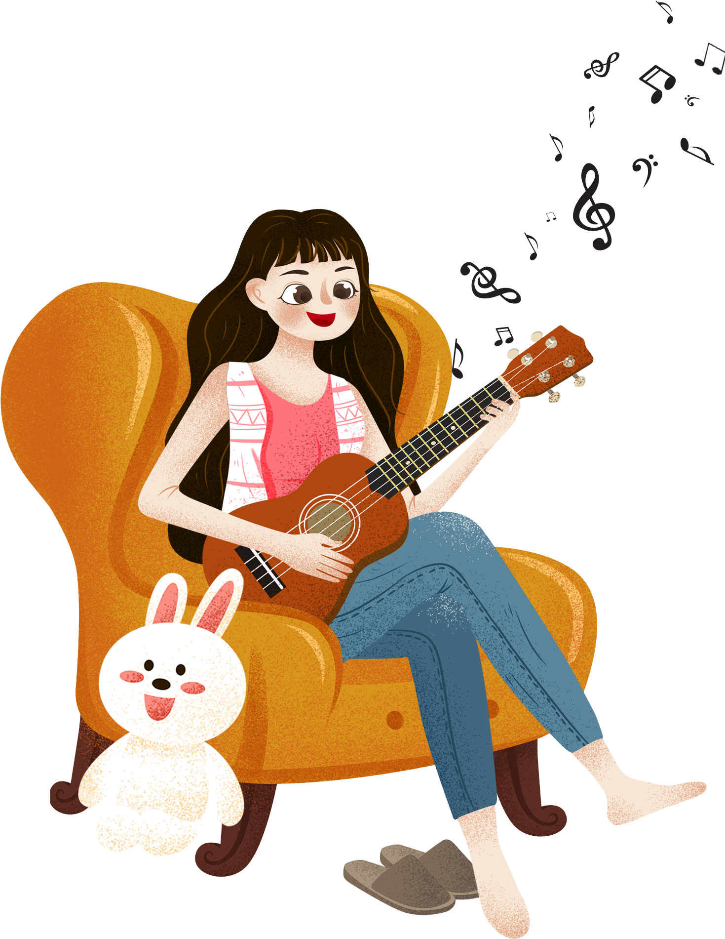 Animated Guitar Sessionwith Pet Bunny PNG Image